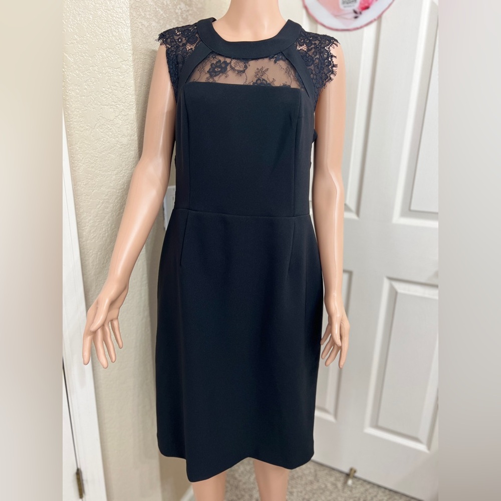 Ashley Graham Black Midi Dress with Lace